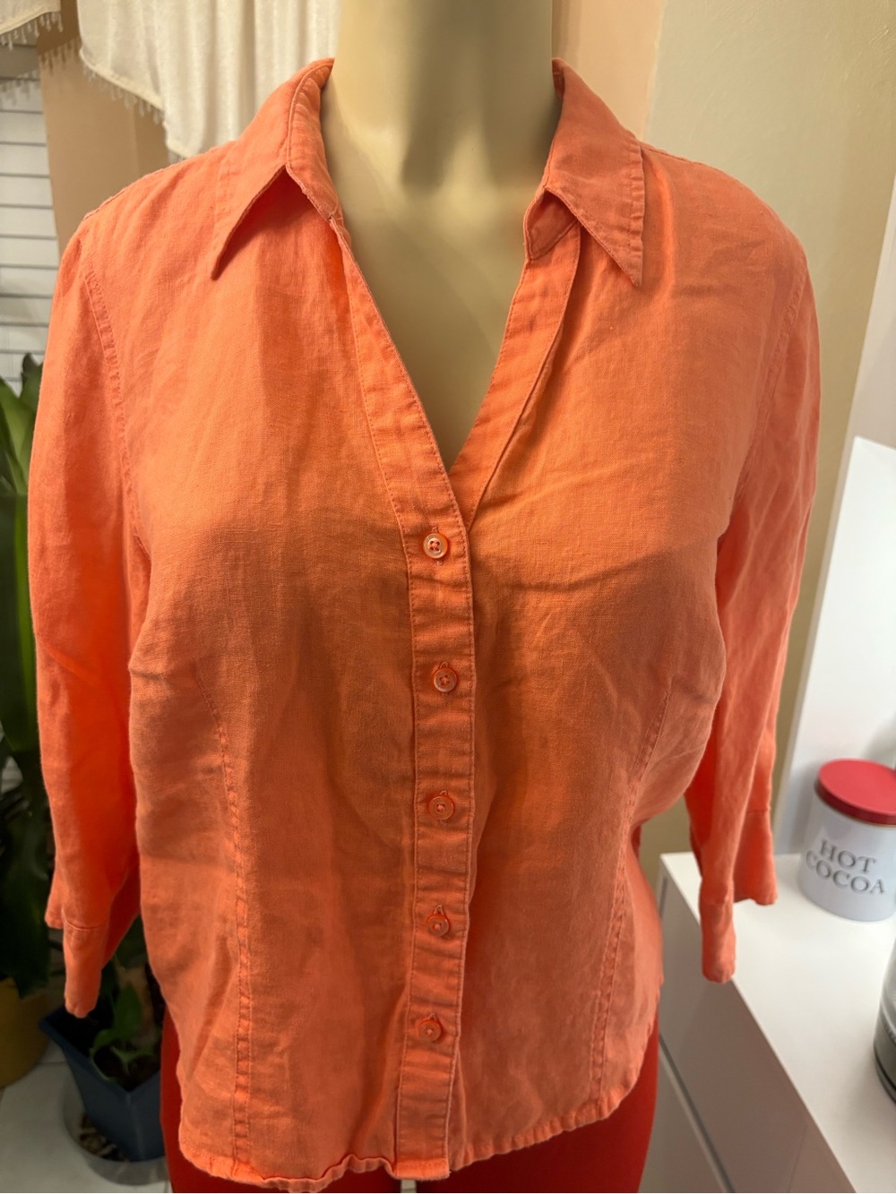 Talbots Coral Orange Button-Down Linen Shirt